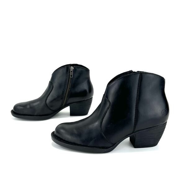 Born Women Black Western Ankle Boot Sz 8 Genuine Leather Cushioned Cowboy Bootie - Picture 2 of 15
